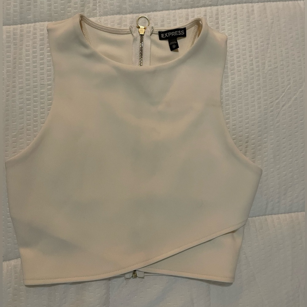 Express Ivory Sleeveless Crop Top with Zipper